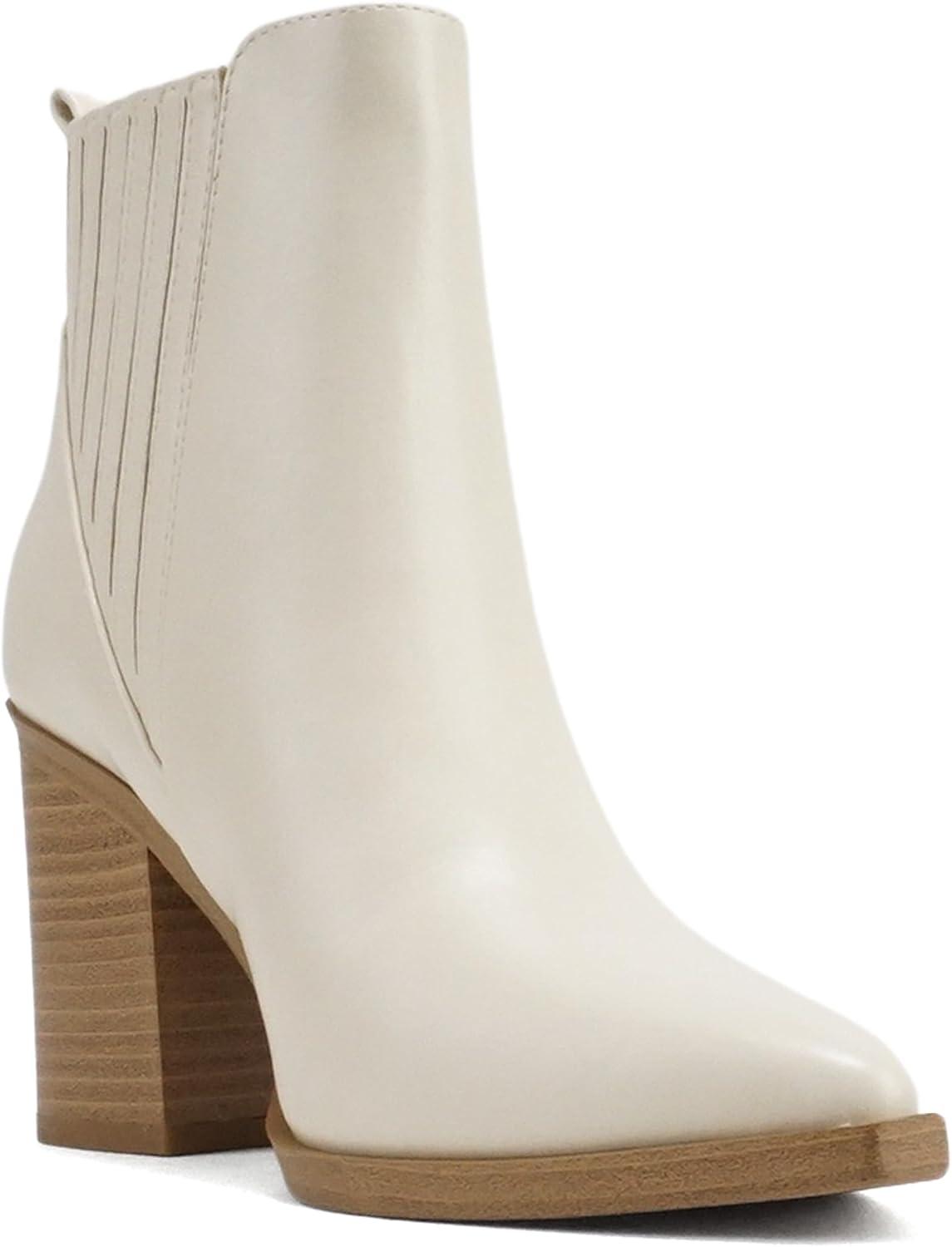 imageSoda DUVETS  Women Pointed Toe PullOn Finger Gore High Heel Ankle BootOff White Pu
