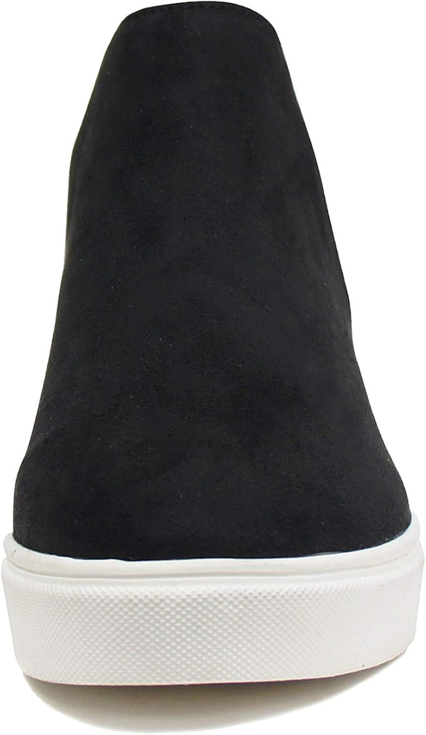 imageSoda Diana  Slip On Hidden Wedge Ankle Boot Fashion Sneaker with Elastic Gore InsetsBlack