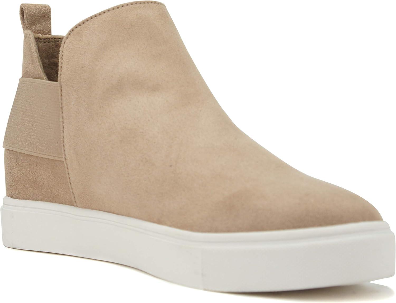 imageSoda Diana  Slip On Hidden Wedge Ankle Boot Fashion Sneaker with Elastic Gore InsetsLight Taupe
