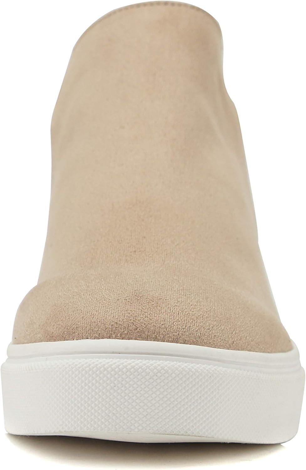 imageSoda Diana  Slip On Hidden Wedge Ankle Boot Fashion Sneaker with Elastic Gore InsetsLight Taupe