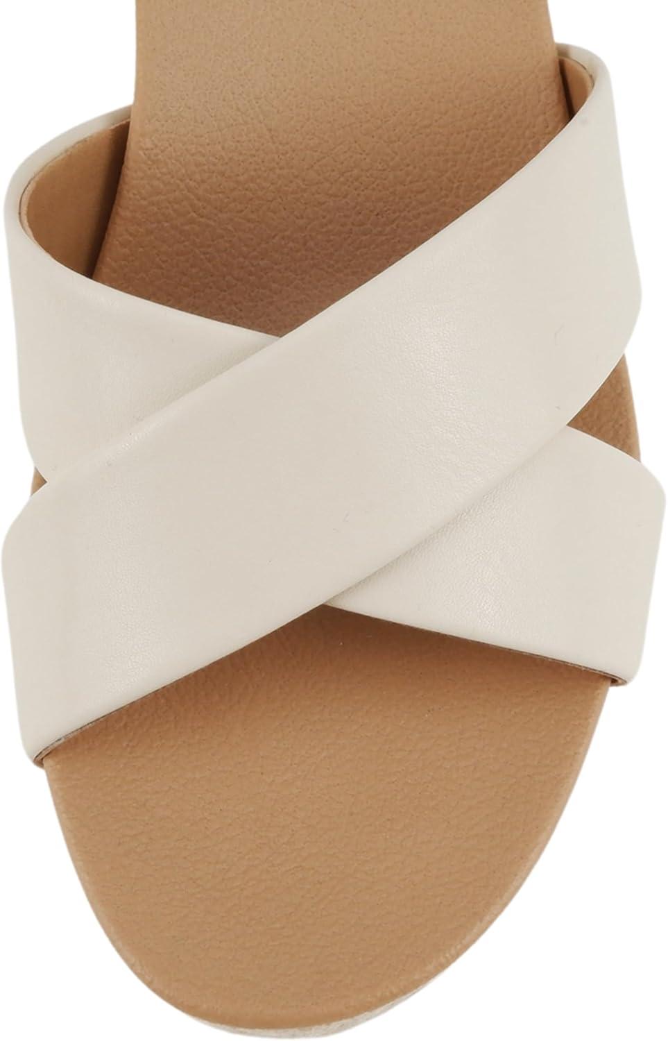 imageSoda Donnie  Women Open Round Toe Crisscross Band Low Heel Espadrille Wedge Sandal with Adjustable Ankle StrapBeige Pu