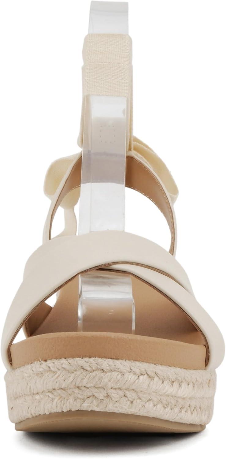 imageSoda Donnie  Women Open Round Toe Crisscross Band Low Heel Espadrille Wedge Sandal with Adjustable Ankle StrapBeige Pu