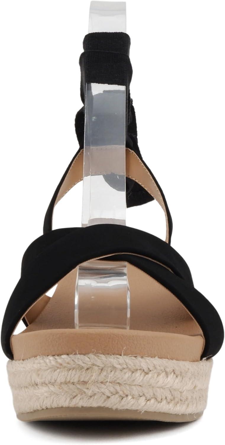 imageSoda Donnie  Women Open Round Toe Crisscross Band Low Heel Espadrille Wedge Sandal with Adjustable Ankle StrapBlack Nubuck