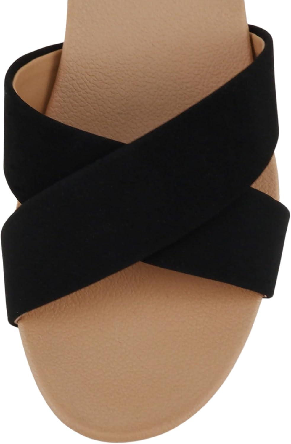 imageSoda Donnie  Women Open Round Toe Crisscross Band Low Heel Espadrille Wedge Sandal with Adjustable Ankle StrapBlack Nubuck