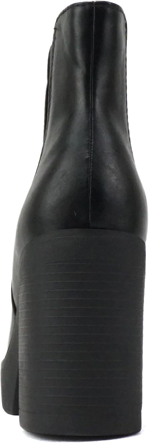 imageSoda EDITOR  Women Lug Sole High Heel Chelsea Fashion Ankle Boot wDouble Elastic GoreBlack Pu