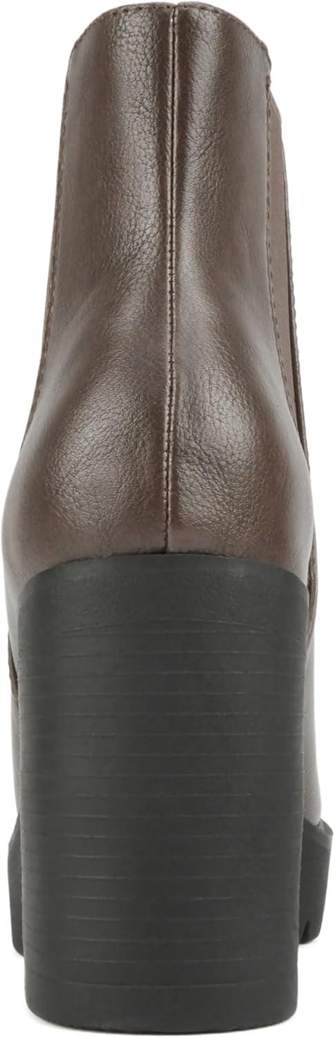 imageSoda EDITOR  Women Lug Sole High Heel Chelsea Fashion Ankle Boot wDouble Elastic GoreBrown Pu