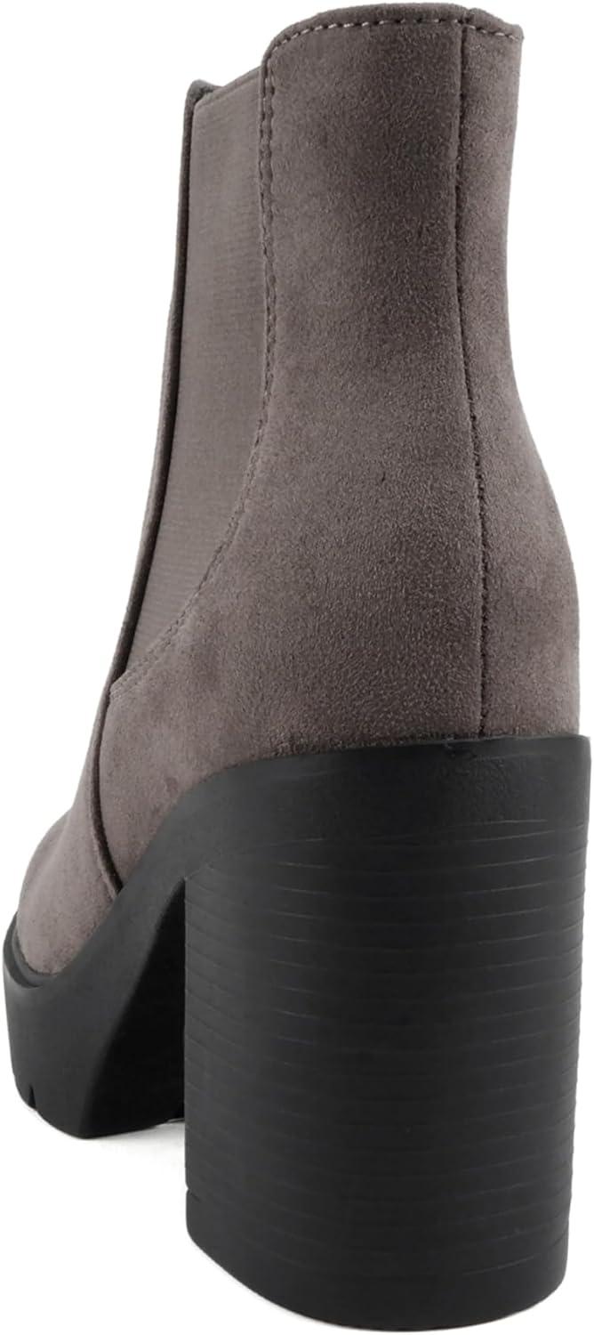 imageSoda EDITOR  Women Lug Sole High Heel Chelsea Fashion Ankle Boot wDouble Elastic GoreCharcoal Imit Suede