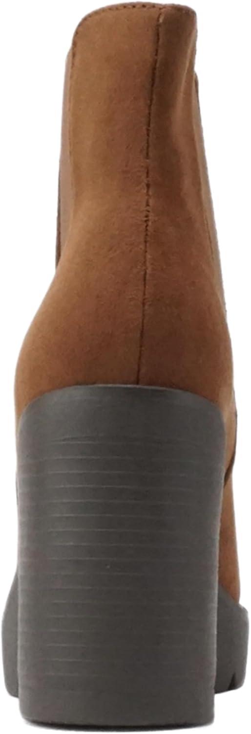 imageSoda EDITOR  Women Lug Sole High Heel Chelsea Fashion Ankle Boot wDouble Elastic GoreChestnut Imit Suede