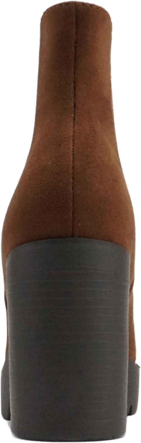 imageSoda EDITOR  Women Lug Sole High Heel Chelsea Fashion Ankle Boot wDouble Elastic GoreCognac Imit Suede