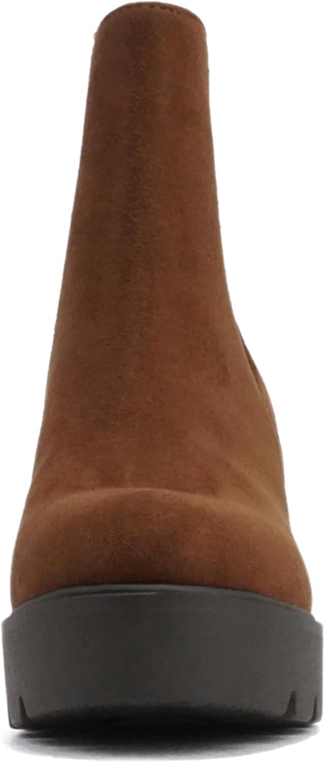 imageSoda EDITOR  Women Lug Sole High Heel Chelsea Fashion Ankle Boot wDouble Elastic GoreCognac Imit Suede