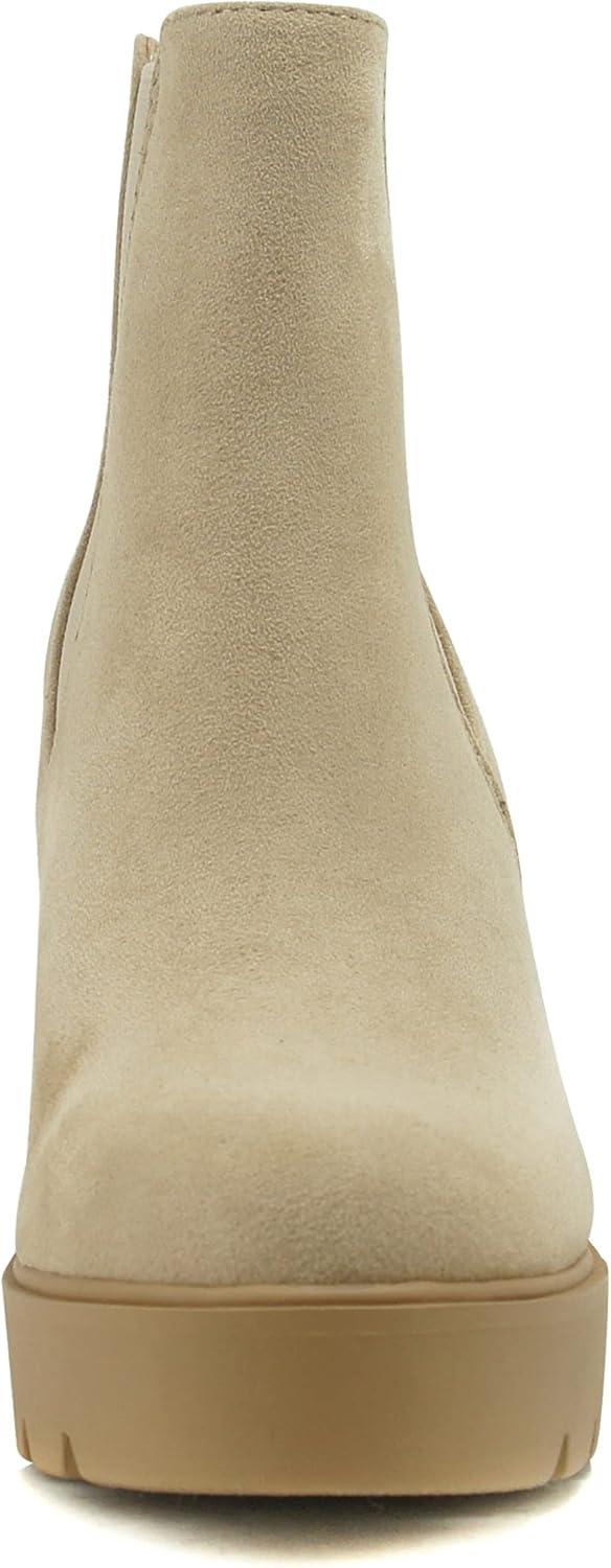 imageSoda EDITOR  Women Lug Sole High Heel Chelsea Fashion Ankle Boot wDouble Elastic GoreLwheat Imit Suede