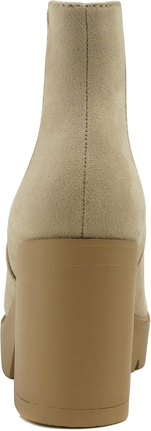 imageSoda EDITOR  Women Lug Sole High Heel Chelsea Fashion Ankle Boot wDouble Elastic GoreLwheat Imit Suede
