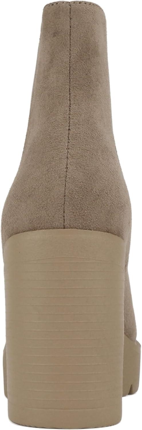 imageSoda EDITOR  Women Lug Sole High Heel Chelsea Fashion Ankle Boot wDouble Elastic GoreTaupe Imit Suede