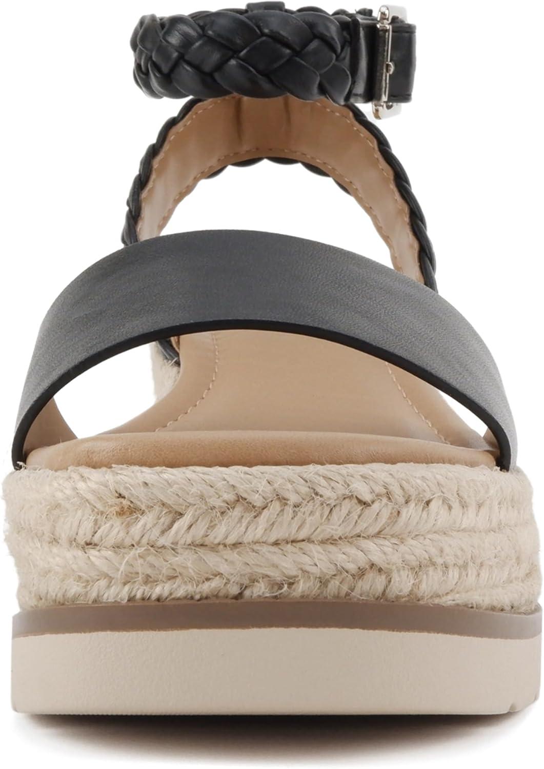 imageSoda Emaline  Women Square Toe Single Band Espadrille Wedge Sandal with Braided Ankle StrapBlack Pu