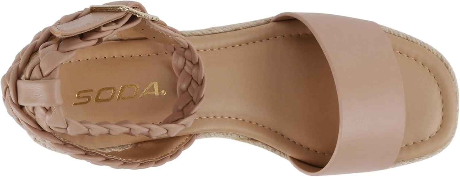 imageSoda Emaline  Women Square Toe Single Band Espadrille Wedge Sandal with Braided Ankle StrapDark Mauve Pu