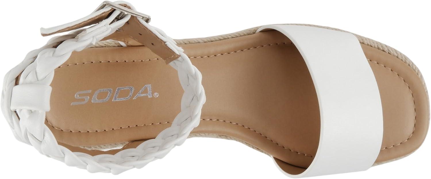 imageSoda Emaline  Women Square Toe Single Band Espadrille Wedge Sandal with Braided Ankle StrapWhite Pu