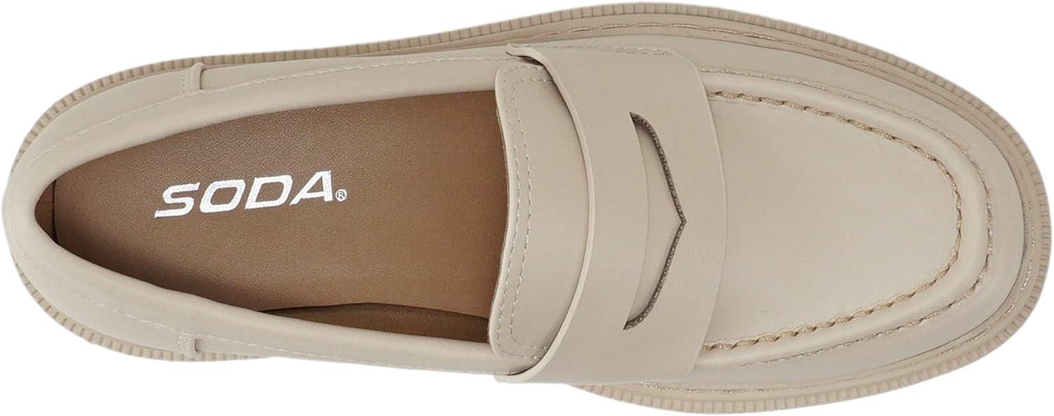 imageSoda Eureka  Women Slip On Platform Penny Loafer Lug Sole with Stitched DetailBone Pu