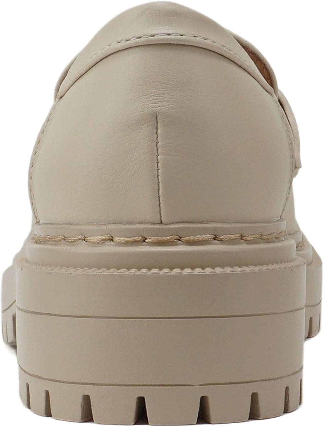 imageSoda Eureka  Women Slip On Platform Penny Loafer Lug Sole with Stitched DetailBone Pu
