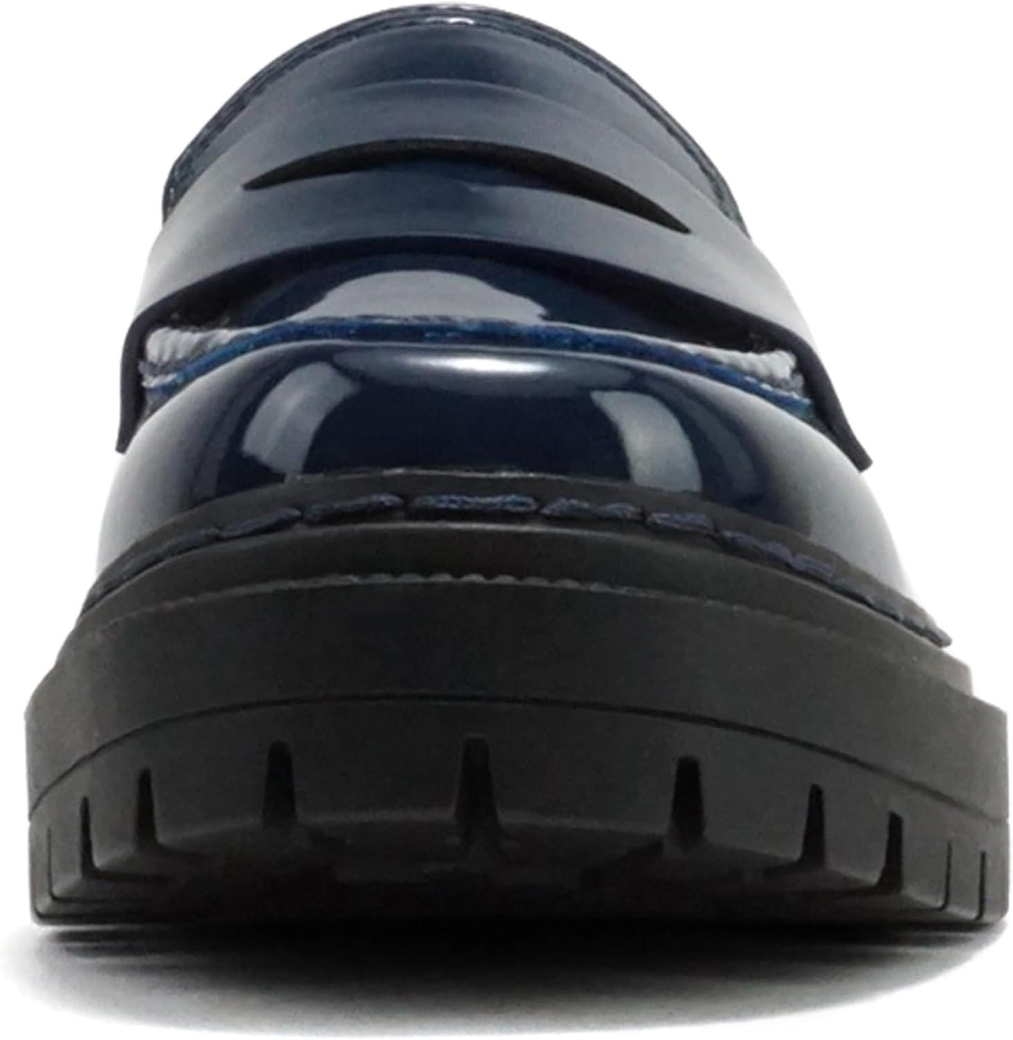 imageSoda Eureka  Women Slip On Platform Penny Loafer Lug Sole with Stitched DetailNavy Patent