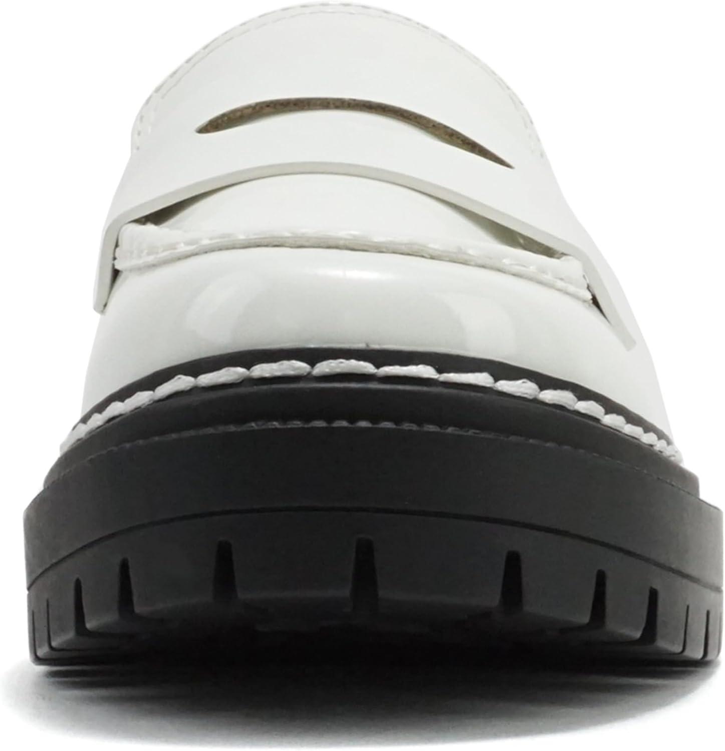 imageSoda Eureka  Women Slip On Platform Penny Loafer Lug Sole with Stitched DetailWhite Patent