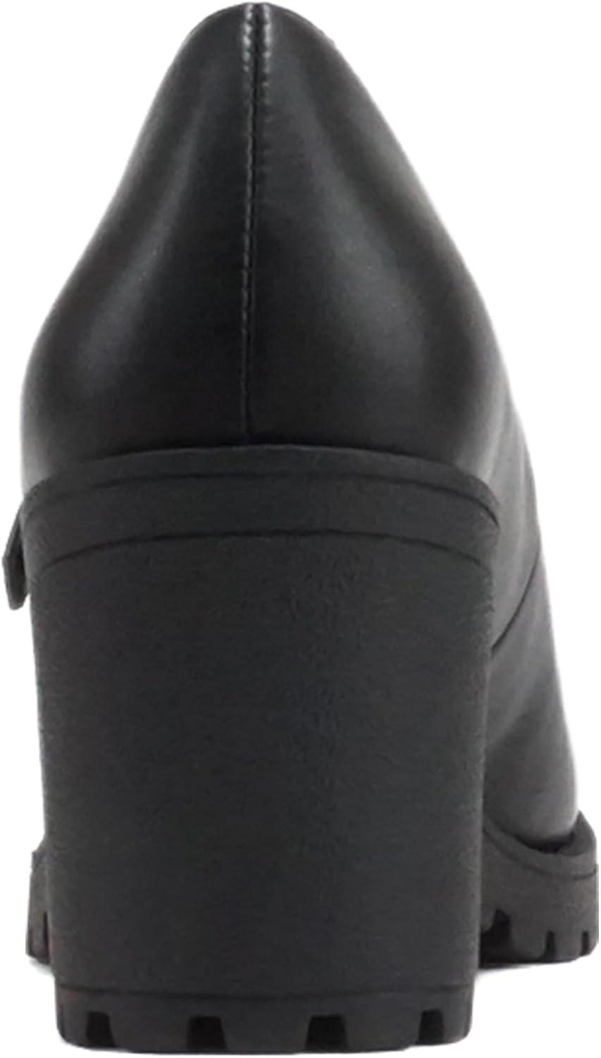 imageSoda Eviana  Women Mary Jane Round Toe Mid Chunky Block Heel Lug Sole Pump with Adjustable StrapBlack Pu