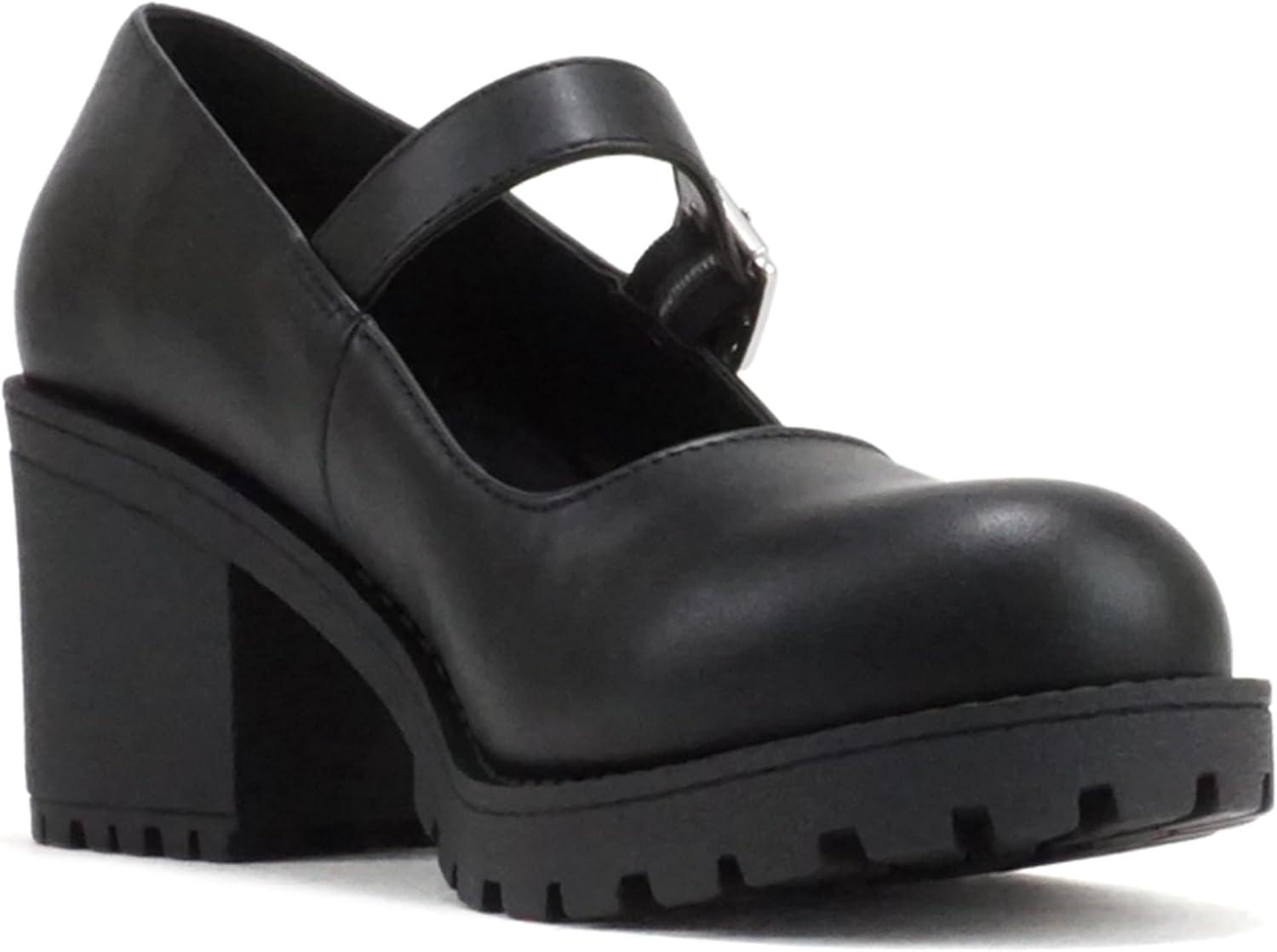 imageSoda Eviana  Women Mary Jane Round Toe Mid Chunky Block Heel Lug Sole Pump with Adjustable StrapBlack Pu