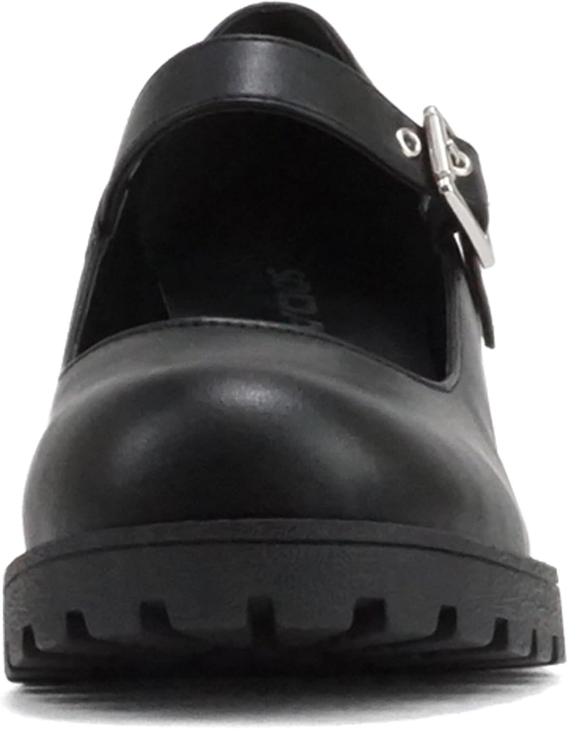 imageSoda Eviana  Women Mary Jane Round Toe Mid Chunky Block Heel Lug Sole Pump with Adjustable StrapBlack Pu