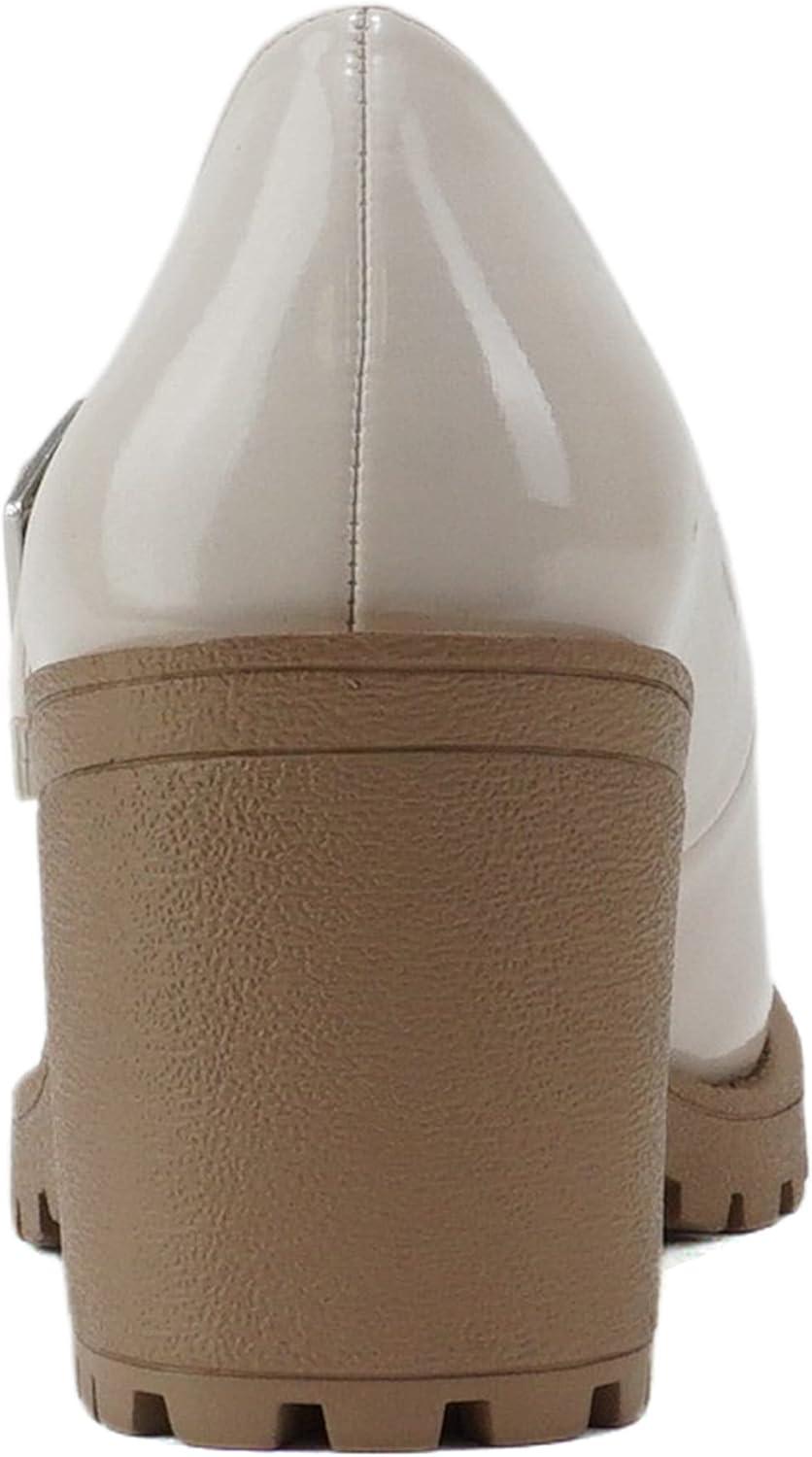 imageSoda Eviana  Women Mary Jane Round Toe Mid Chunky Block Heel Lug Sole Pump with Adjustable StrapBone Patent