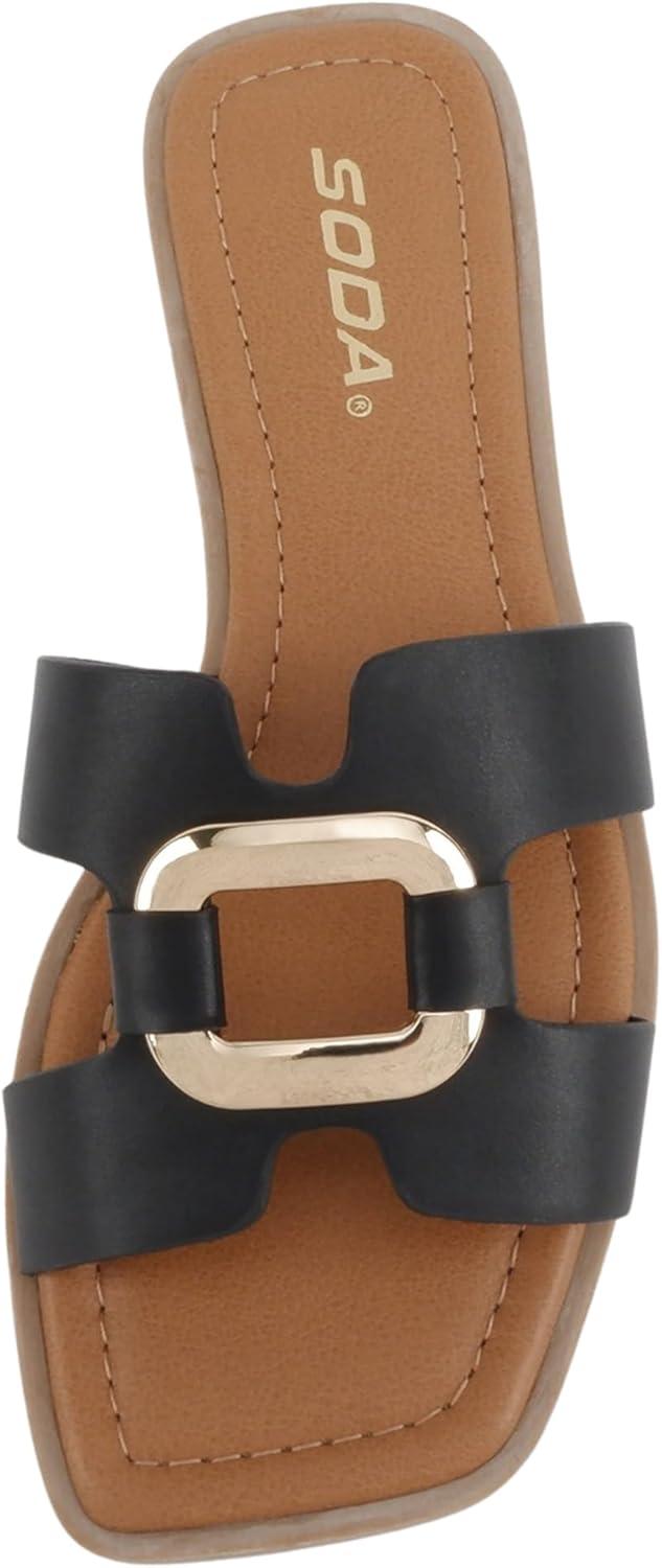 imageSoda FENG  Women Square Toe HBand SlipOn Fashion Slide Sandal with Buckle DetailBlack Pu