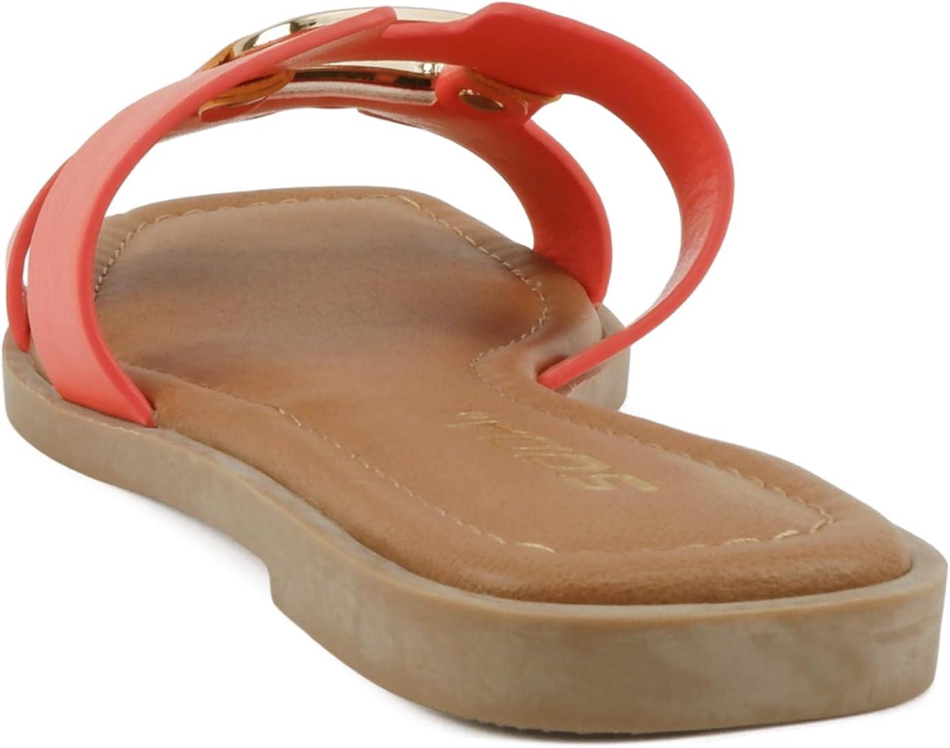 imageSoda FENG  Women Square Toe HBand SlipOn Fashion Slide Sandal with Buckle DetailOrange Pu