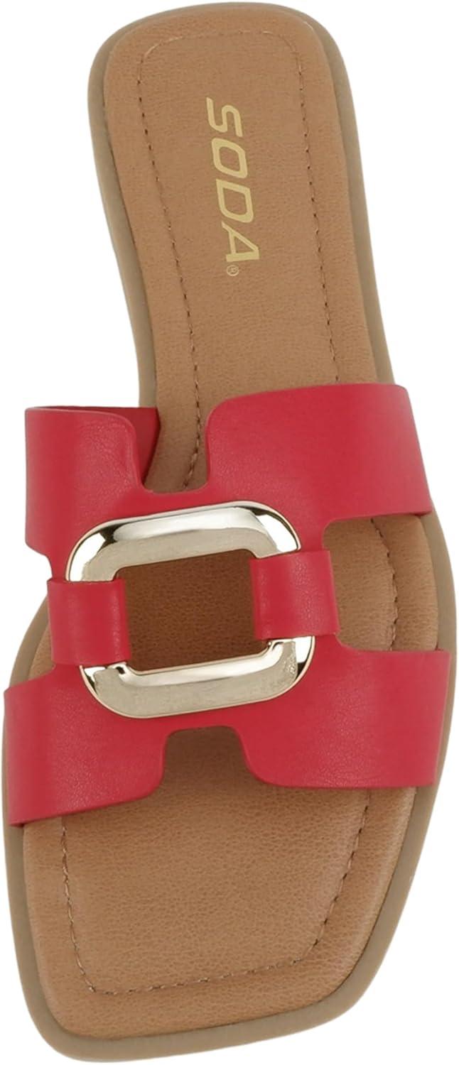 imageSoda FENG  Women Square Toe HBand SlipOn Fashion Slide Sandal with Buckle DetailRed