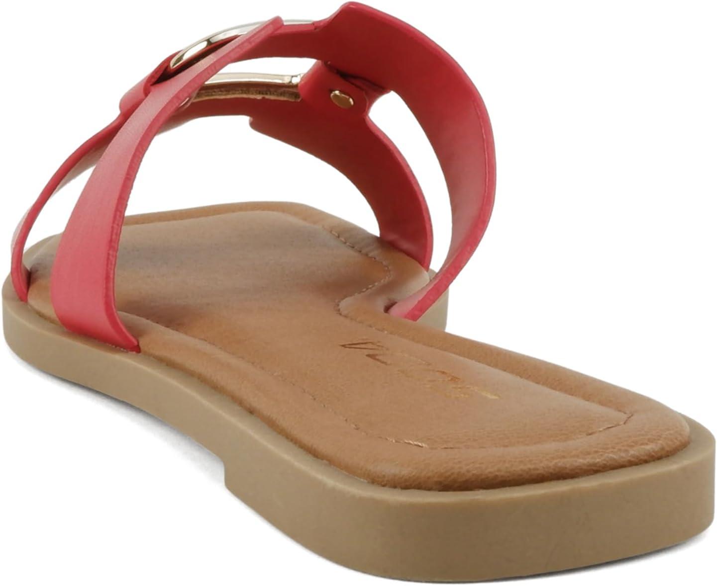 imageSoda FENG  Women Square Toe HBand SlipOn Fashion Slide Sandal with Buckle DetailRed