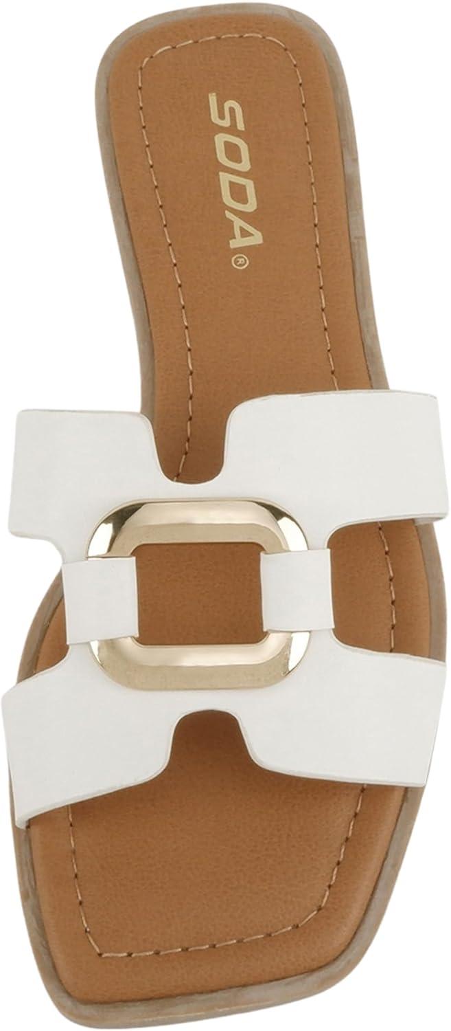 imageSoda FENG  Women Square Toe HBand SlipOn Fashion Slide Sandal with Buckle DetailWhite Pu