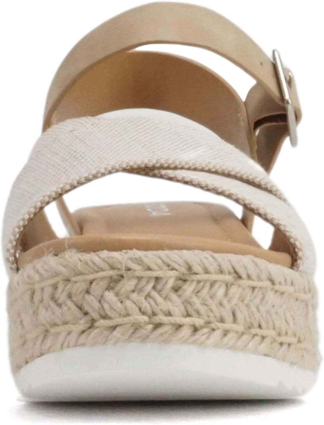 imageSoda FIRELY  Women Round Toe Crisscross Band Platform Espadrille Wedge Sandal with Adjustable Ankle StrapBeige CanvasTaupe