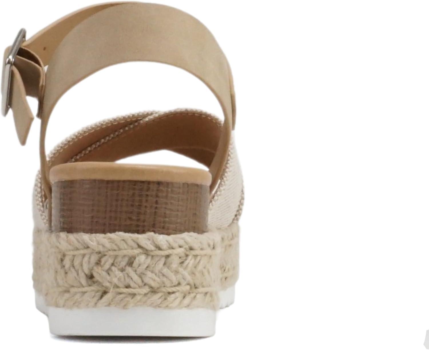 imageSoda FIRELY  Women Round Toe Crisscross Band Platform Espadrille Wedge Sandal with Adjustable Ankle StrapBeige CanvasTaupe