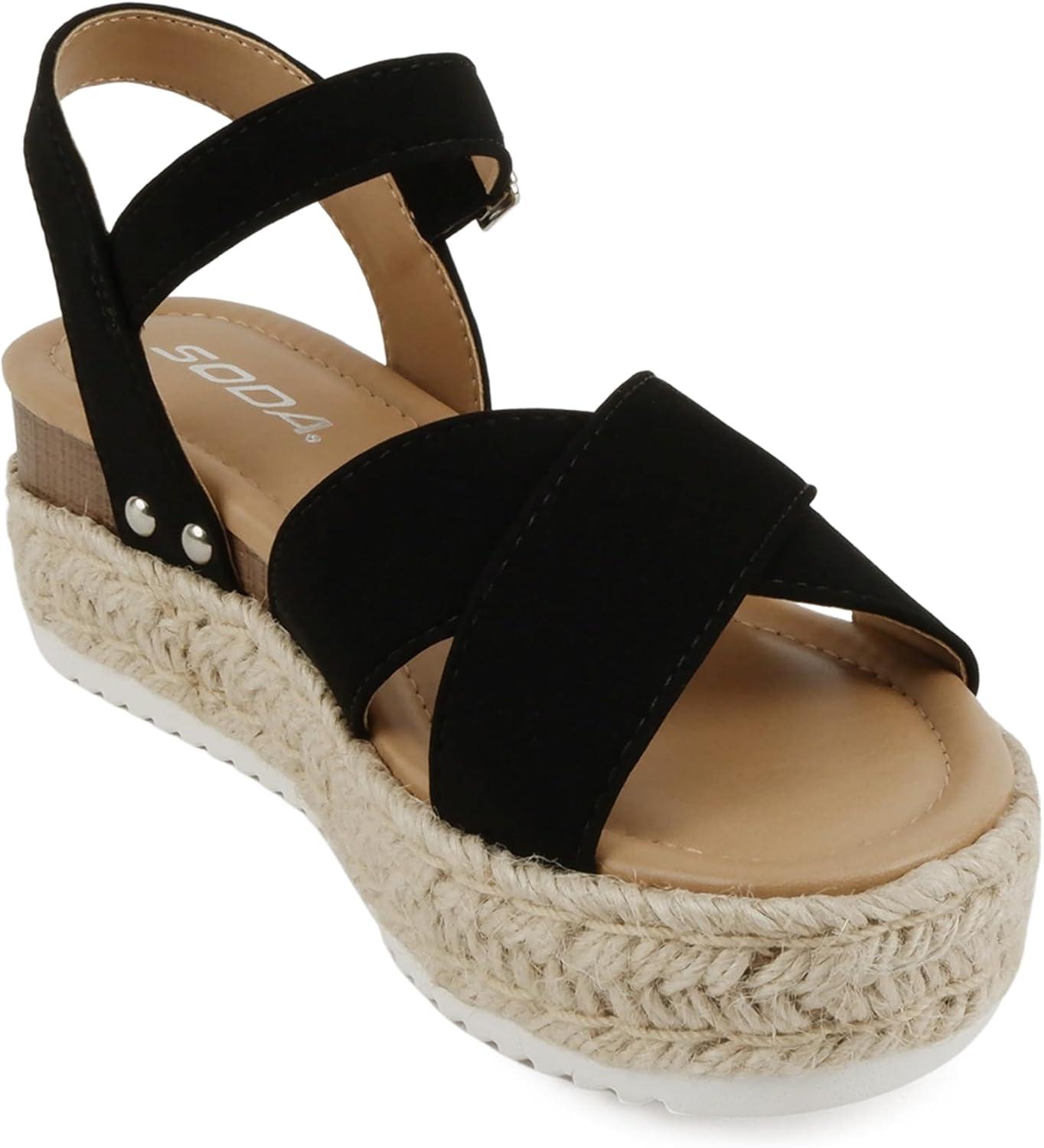 imageSoda FIRELY  Women Round Toe Crisscross Band Platform Espadrille Wedge Sandal with Adjustable Ankle StrapBlack Nubuck