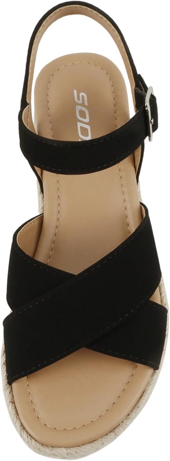 imageSoda FIRELY  Women Round Toe Crisscross Band Platform Espadrille Wedge Sandal with Adjustable Ankle StrapBlack Nubuck
