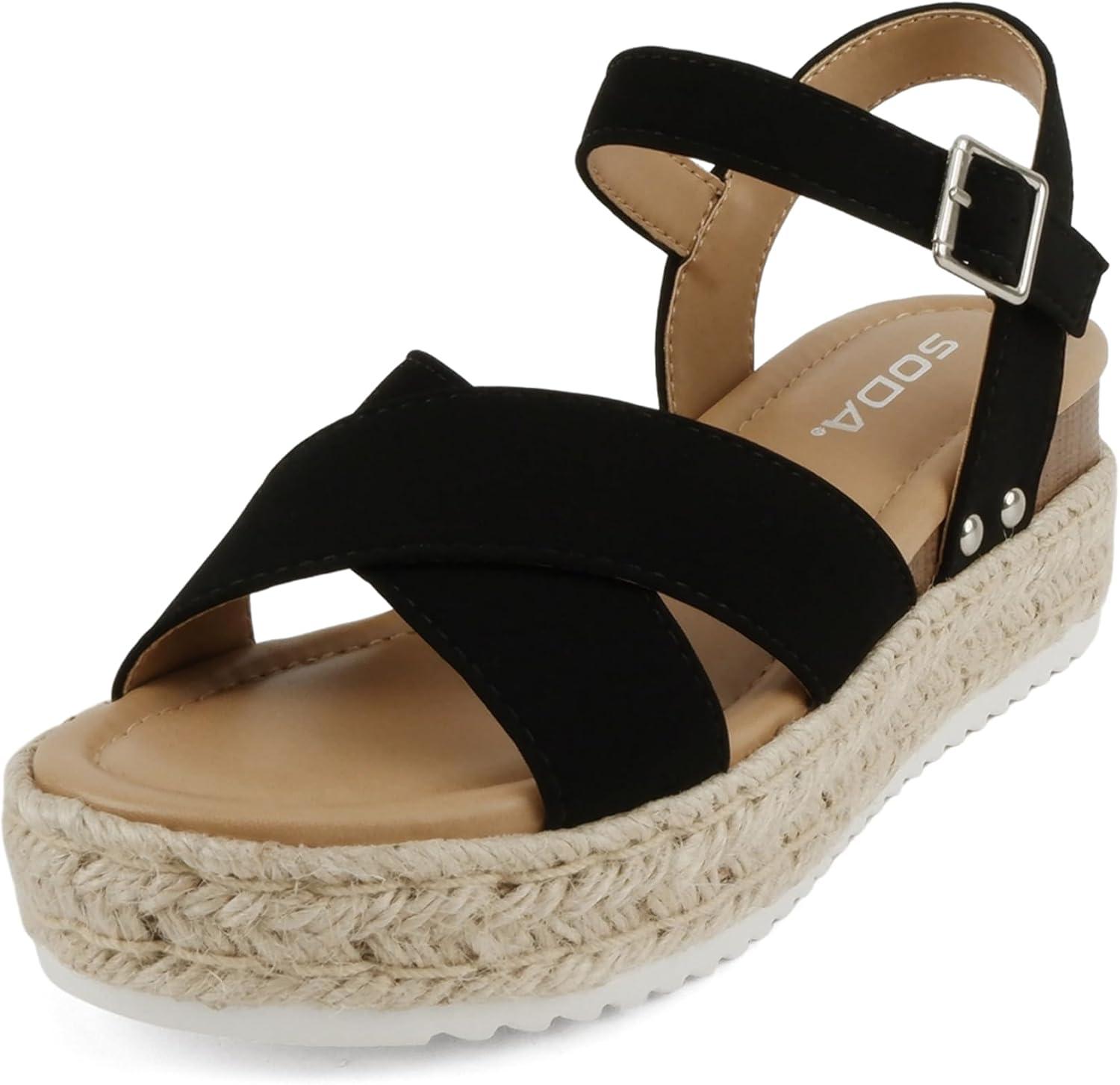 imageSoda FIRELY  Women Round Toe Crisscross Band Platform Espadrille Wedge Sandal with Adjustable Ankle StrapBlack Nubuck