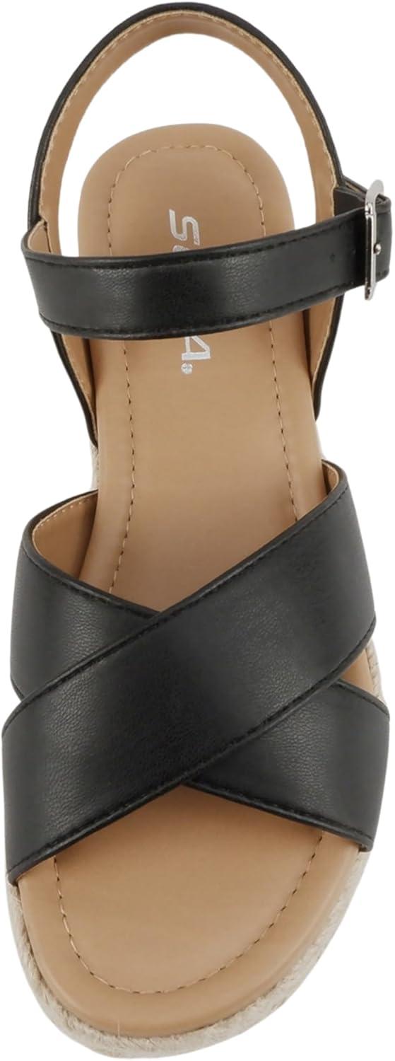 imageSoda FIRELY  Women Round Toe Crisscross Band Platform Espadrille Wedge Sandal with Adjustable Ankle StrapBlack Pu