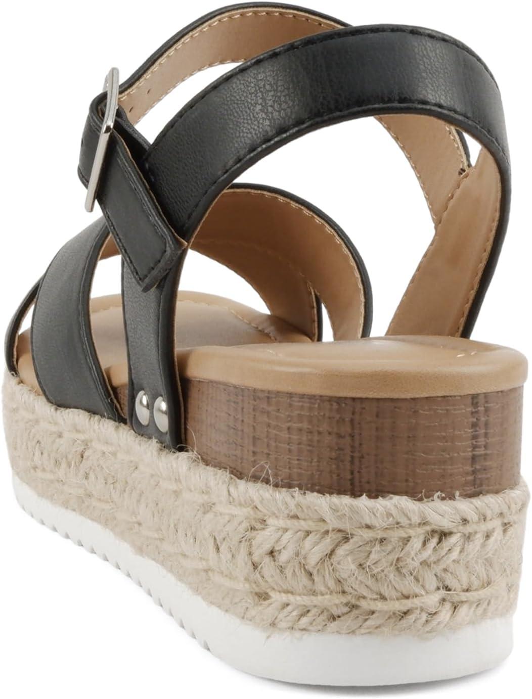 imageSoda FIRELY  Women Round Toe Crisscross Band Platform Espadrille Wedge Sandal with Adjustable Ankle StrapBlack Pu