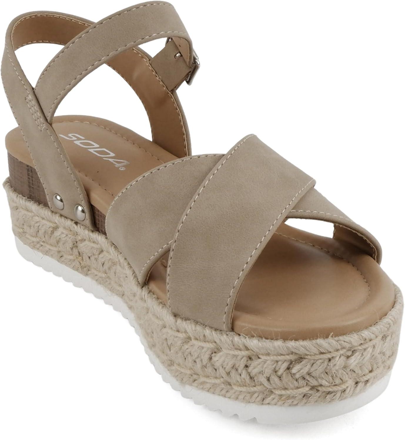 imageSoda FIRELY  Women Round Toe Crisscross Band Platform Espadrille Wedge Sandal with Adjustable Ankle StrapDk Natural Nubuck