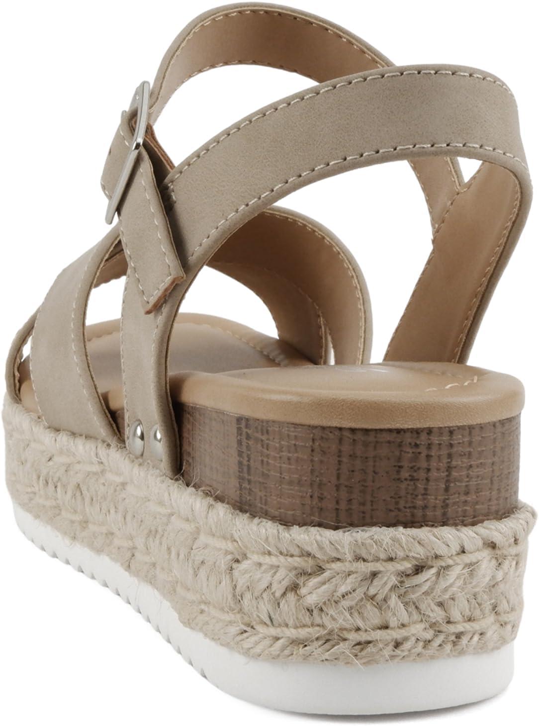 imageSoda FIRELY  Women Round Toe Crisscross Band Platform Espadrille Wedge Sandal with Adjustable Ankle StrapDk Natural Nubuck