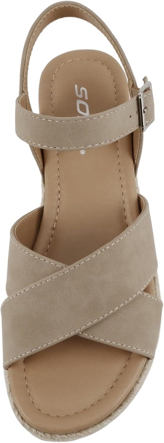 imageSoda FIRELY  Women Round Toe Crisscross Band Platform Espadrille Wedge Sandal with Adjustable Ankle StrapDk Natural Nubuck