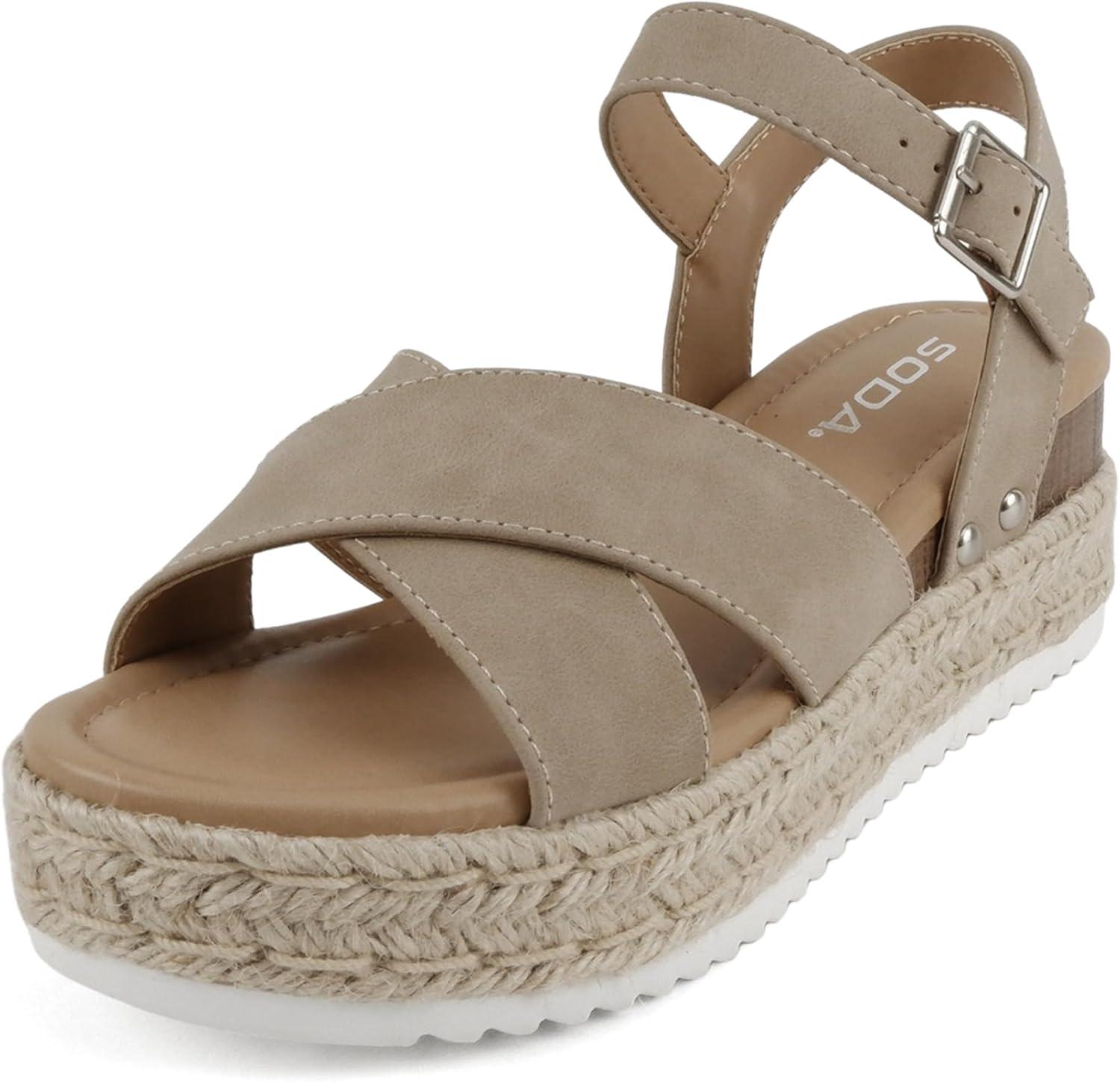 imageSoda FIRELY  Women Round Toe Crisscross Band Platform Espadrille Wedge Sandal with Adjustable Ankle StrapDk Natural Nubuck