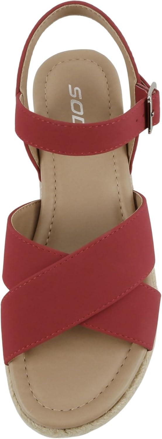imageSoda FIRELY  Women Round Toe Crisscross Band Platform Espadrille Wedge Sandal with Adjustable Ankle StrapLipstick Nubuck