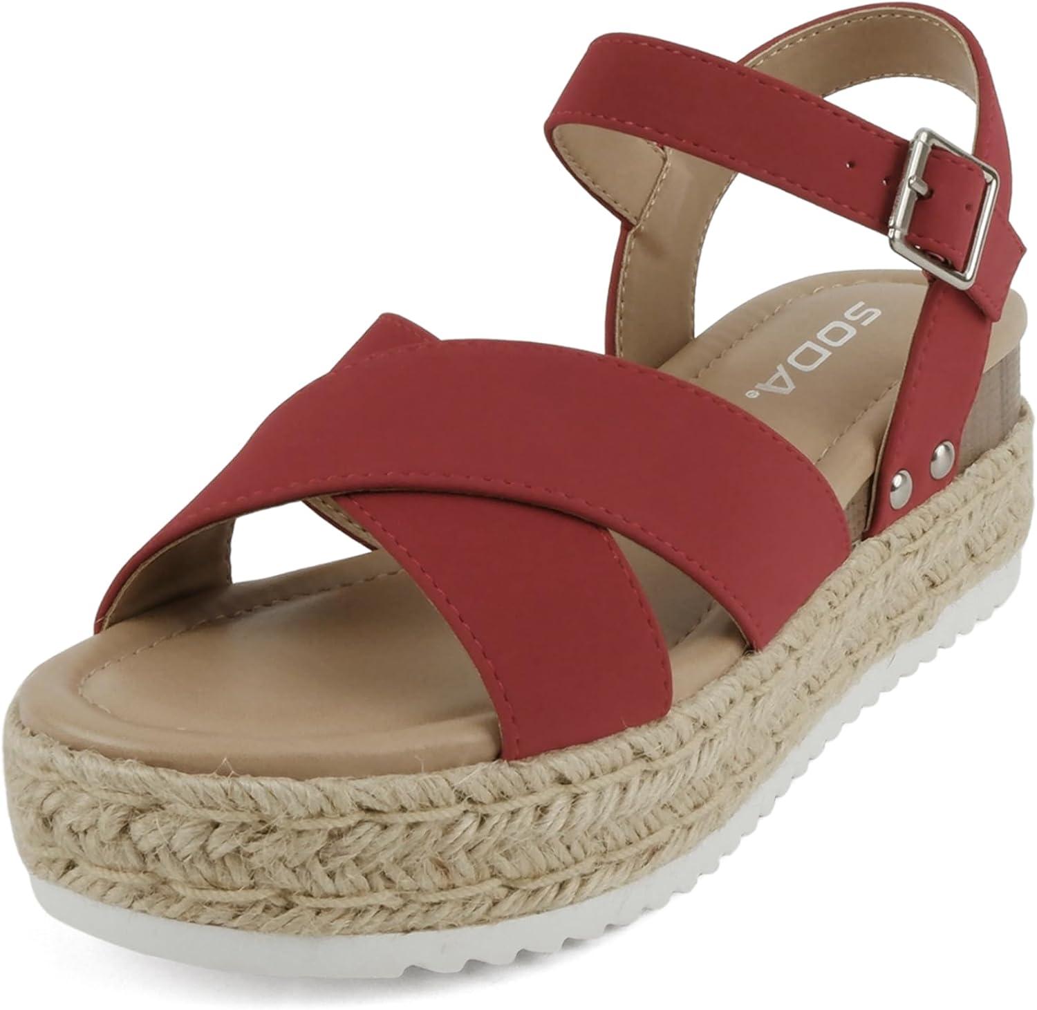 imageSoda FIRELY  Women Round Toe Crisscross Band Platform Espadrille Wedge Sandal with Adjustable Ankle StrapLipstick Nubuck