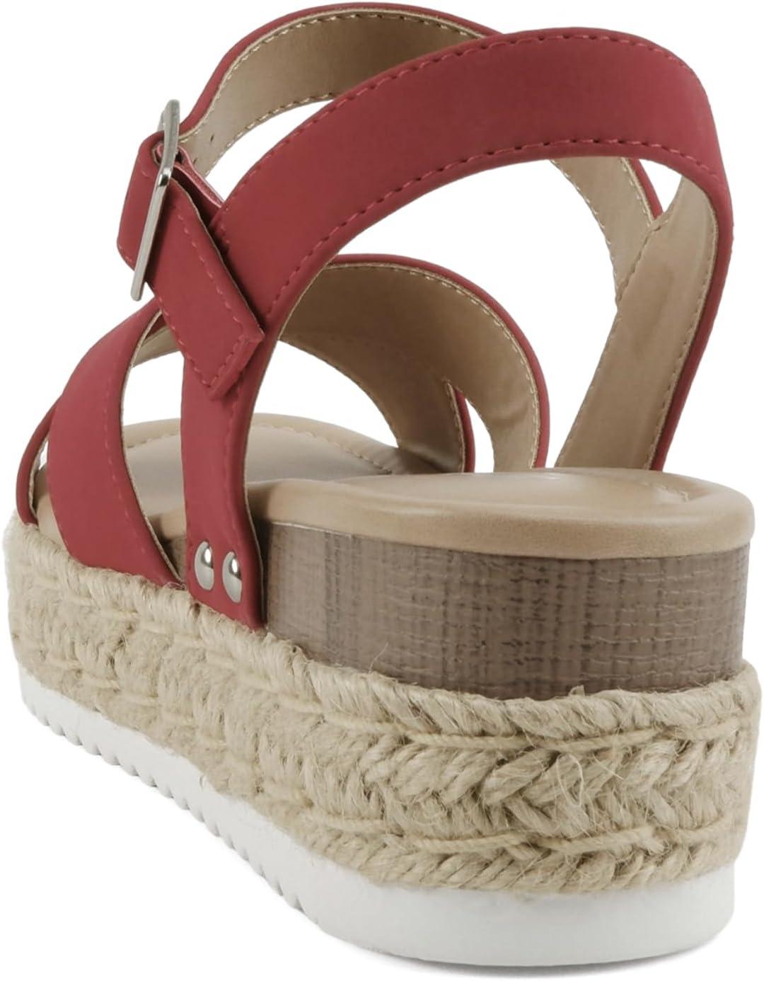 imageSoda FIRELY  Women Round Toe Crisscross Band Platform Espadrille Wedge Sandal with Adjustable Ankle StrapLipstick Nubuck