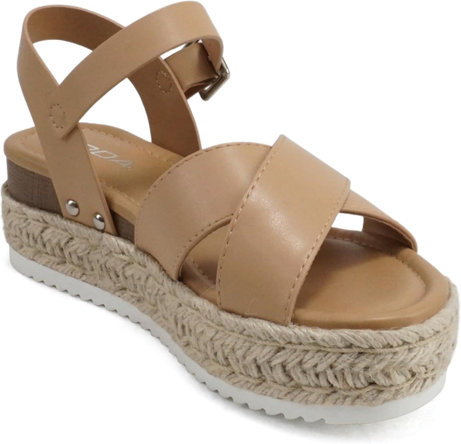 imageSoda FIRELY  Women Round Toe Crisscross Band Platform Espadrille Wedge Sandal with Adjustable Ankle StrapNatural Pu