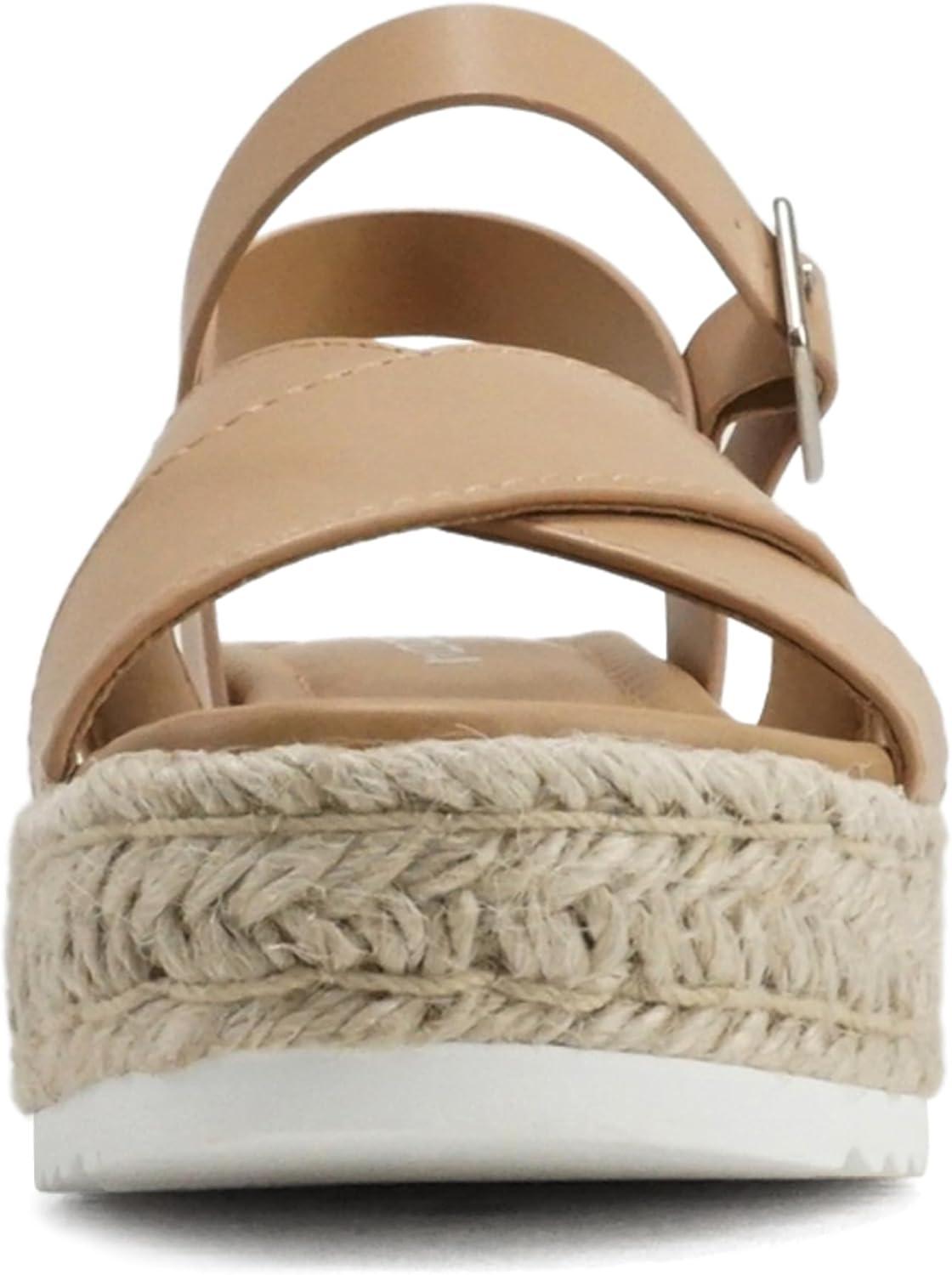 imageSoda FIRELY  Women Round Toe Crisscross Band Platform Espadrille Wedge Sandal with Adjustable Ankle StrapNatural Pu