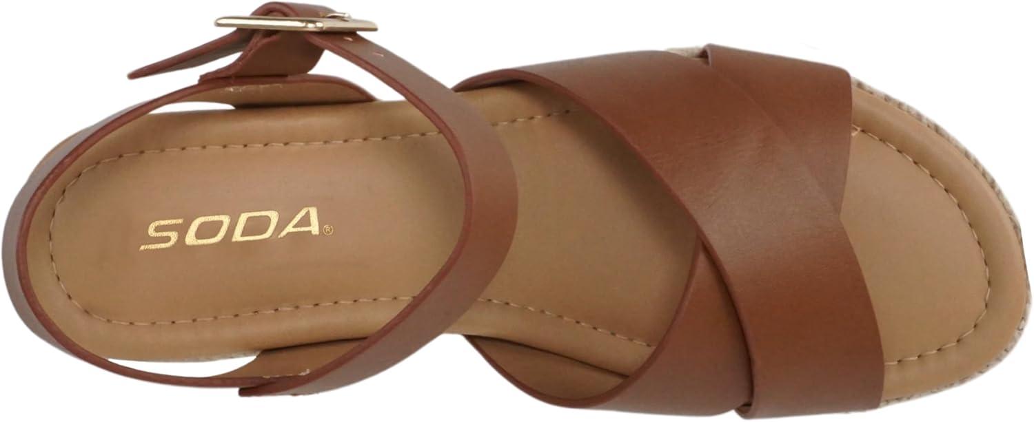 imageSoda FIRELY  Women Round Toe Crisscross Band Platform Espadrille Wedge Sandal with Adjustable Ankle StrapTan Pu
